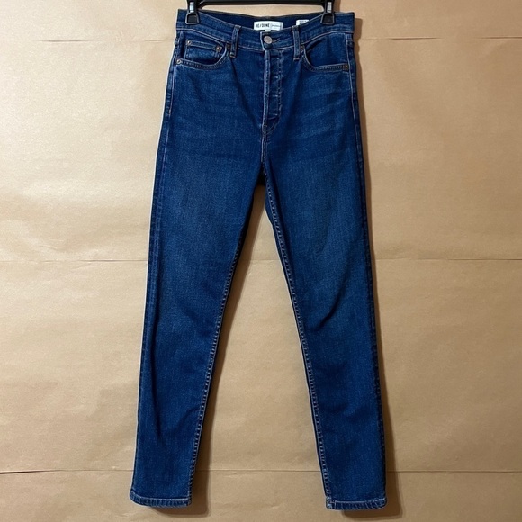 Re/Done High Rise Ankle Crop Jeans Slim Fit Button Fly Denim Medium 53 Size 28 - Picture 1 of 12